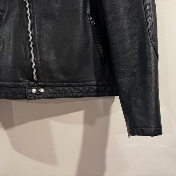 Vintage 1980s Wolff of Canada Motorcycle Biker Laced Leather Jacket Sz 48 Large - Picture 4 of 12